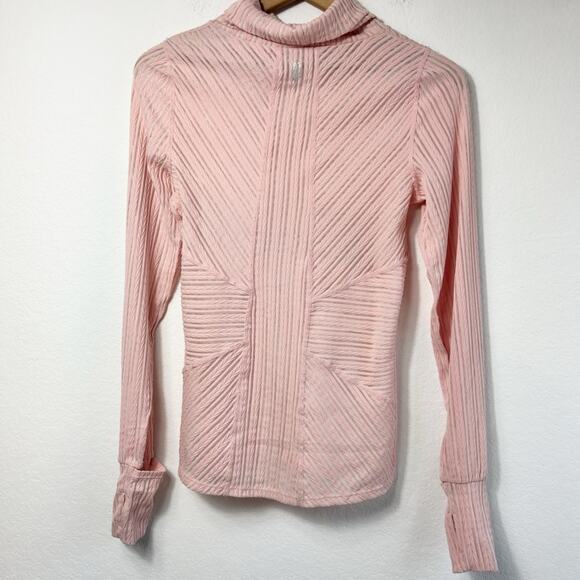 FREE PEOPLE MOVEMENT WOMEN'S LIGHT PINK TURTLENECK SHEER ATHLETHIC TOP LARGE - Picture 3 of 6